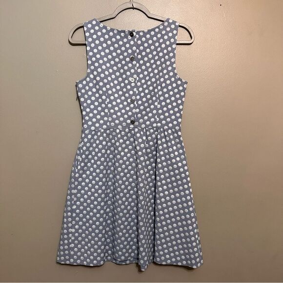 The Limited Retro Polka Dot Fit Flare Dress Size 6 Sleeveless Blue Pockets - Picture 3 of 8